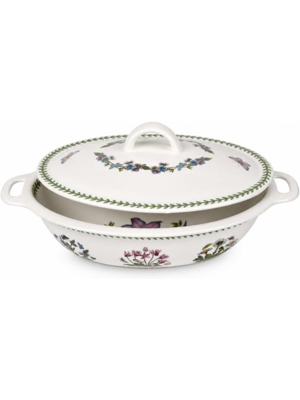 Stylish 15" Oval Casserole Dish with Lid - Floral Porcelain Bakeware, Oven